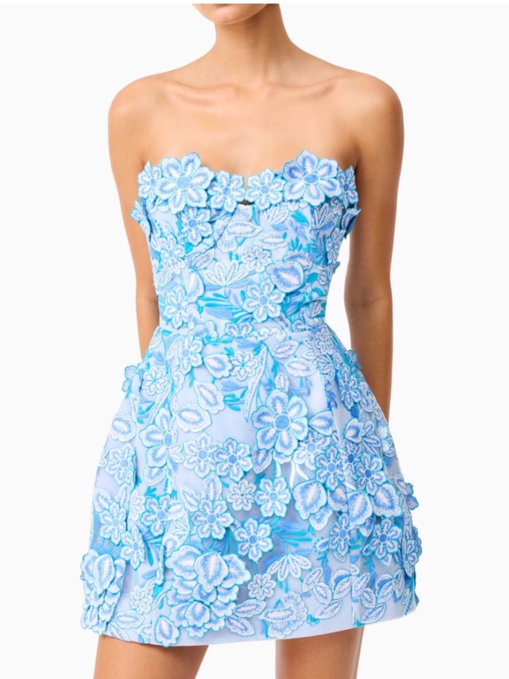 Elliatt Roseate Blue Floral Strapless Mini Dress 3D Lace - Size Medium!
